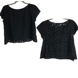BB Dakota black short sleeve t-shirt cropped floral lace sheer back size M